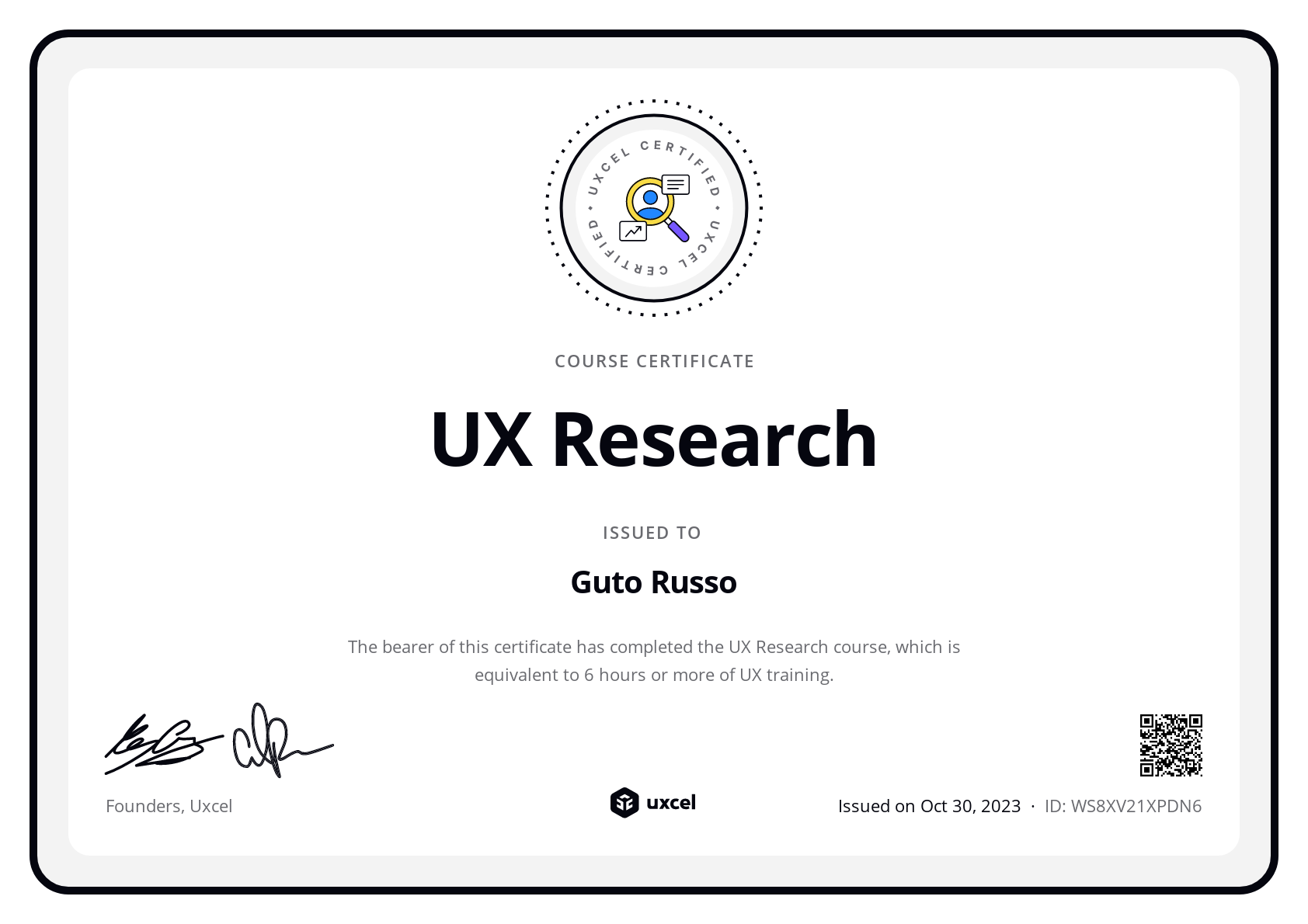 Guto Russo's certificate